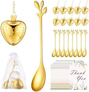 25 Sets Bridal Shower Tea Party Favors, Wedding Favors for Guests, Heart Shape Tea Infuser Ball for Loose Leaf Tea Spoon, Thank You Card Organza Bag, Bulks Bridal Party Decorations for Women Gifts