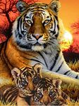 5D Diamond Painting DIY Full Drill Rhinestones, ABEUTY Tiger Mother & Child Sunset Tree Animal, Paint with Diamonds Crystal Diamond Art Kits (Tiger)