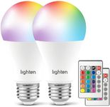 Lighten LED Light Bulbs, 9W Color Changing RGB & Cool White 6500K, A19 E26 Base, 4 Light Modes - Flash - Smooth - Fade - Strobe, Remote Control Included (Pack of 2)