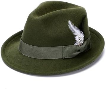 Ultrafun Fedora Hats for Men Women Short Brim Felt Winter Hat Panama Dress Fedora Hat (Feather-Green)