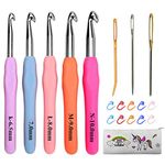 Sakolla Crochet Hooks Set, 18 PCS Size 6.5mm 7.0mm 8.0mm 9.0mm 10.0mm Ergonomic Soft Grip Handles Yarn Knitting Needles Kit and Large-Eye Blunt Needles, Extra Long  Knit Needles