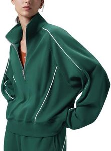 baleaf Women's Yoga Loose Fit Half-Zip Pullover Hoodie Dark Green XXL