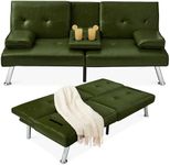 Best Choice Products Faux Leather Upholstered Modern Convertible Futon, Adjustable Folding Sofa Bed, Guest Bed w/Removable Armrests - Dark Green