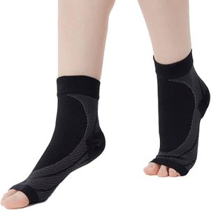 Ankle Compression Sleeves Socks Seamless Sports Plantar Fasciitis Socks Heel Arch Ankle Brace Support Sleeves Open Toe Fast Pain Relief Boosts Circulation Varicose Veins for Men Women Athletes Running (Black, Large)