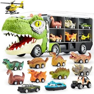 JOYIN 13 in 1 Dinosaur Toys for Kids 3-5, Transport Dinosaur Carrier Truck with 12 Pull Back Cars, Kids Toys 3-4 Birthday Gifts for 3 4 5+ Year Old Boys