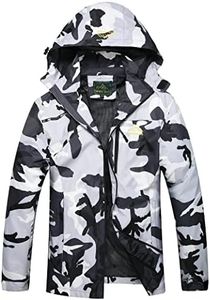 GIISAM Mens Windproof Jacket Waterproof Lightweight Mountain Sport Jacket for Men Hooded Windbreaker Raincoat, Black/White-camo, XX-Large