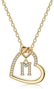 M MOOHAM Heart Initial Necklaces for Girls Women Girls, Dainty Letter Necklace for Teen Girls Heart Necklace Gold Necklaces for Women Trendy Gifts for Women Girls Jewelry for Teen Girls Gifts, Brass,