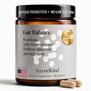 SecondKind Gut Balance – Postbiotic Supplement for Bloating Relief, Digestive Comfort, Immune Health & Microbiome Support – With BiomeBalance™ – Non-GMO Gut Health Formula – | Made in US | 60 Capsules