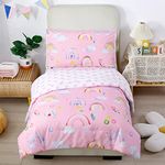 STYHO Rainbow Print Duvet Cover Sets Hearts Pattern Girls Bedding Set Soft Breathable Bed Collection Toddler/Junior/Cot Pink Reversible Quilt Cover Single Size