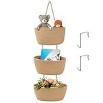 BELLE VOUS 3-Tier Wall Hanging Storage Basket Set - Over The Door/Wall-Mounted Brown Cotton Rope Woven Organisers - Decorative Storage Baskets for Bathroom, Closet, Bedroom, Nursery or Living Room