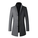 YOUTHUP Mens Wool Coat Slim Fit Winter Trench Coats Elegant Business Mid-Length Overcoat, Grey-Thick, L