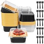 150PCS/50 Sets Mini Loaf Cake Cases, 150ML Reusable Loaf Pans with Lids and Spoons Use for Air Fryer Oven, Aluminum Foil Baking Pans Tray Bake Tins for Making Baking Bread, Cake, Cheesecake