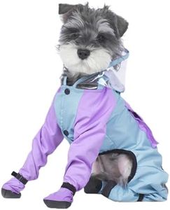 PupMist Full Coverage Small Dog Raincoat, 4-Leg Waterproof Jacket with Leash Hole & Backpack, Quick-Dry Pet Rain Gear for Teddy, Bichon, Schnauzer (Blue&Purple, X-Large(Suggest weight13.2-16.6lb))