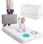HREVAI 3" Tri-Fold Pack and Play Mattress, Dual Sided Firmness for Infant Safety & Toddler Comfort, 38x26 Portable Travel Mattress with Storage Bag, Washable Cover, CertiPUR-US Certified