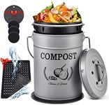 AOSION Kitchen Compost Bin Counter,1.0 Gallon Indoor Compost Bin with Lid,Compost Bucket Countertop Composter Container with 3pcs Charcoal Filters,Non-Slip Mat,Drainage Mat,Grey