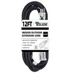 YOJOE 12 Foot 10/3 Lighted Outdoor Extension Cord - 10 Gauge 3 Prong SJTW Heavy Duty Black Extension Cable with 3 Prong Grounded Plug for Safety,UL Listed