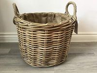 Round Kindling/Storage Basket, Hessian Lined, Excellent Quality, Very Strong Kuba Rattan (Medium)