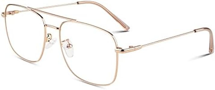 LINVO Fake Glasses Non Prescription Clear Lens Metal Frame Fashion Eyewear for Women Men, Gold, Medium