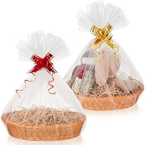 Hestya 2 Sets de Créez Votre Propre Panier Cadeau Kit de DIY Paniers Cadeaux en Osier Vides pour Noël Mariage Anniversaire Baby Shower Baptême, 35 x 25 cm