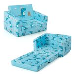 COSTWAY 2-in-1 Convertible Kids Sofa Chair, Flip Out Children Sofa to Lounger Bed with Soft Velvet Fabric & Convenient Side Pockets, Kids Furniture Toddler Couch Sleeper for Bedroom Playroom