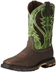 Ariat mens Workhog Wide Square Toe Work Boot, Bruin Brown/Grass Green, 9