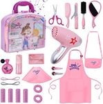 Gifts2U Girls Beauty Salon Set, 23 Pcs Kids Toy Kit Pretend Hair Styling Set for with Blow Dryer, Barber Costume Apron, Scissors and Stylist Accessories Pink (BE1938)