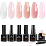 Modelones Builder Nail Gel Set, 6 Colors Gel Builder 8-in-1, Jelly Nude Pink Hard Gel Builder Nail Strengthener Extension Gel LED Nail Lamp Cured Color Base Nail Glue Gel in a Bottle, Gifts for Women