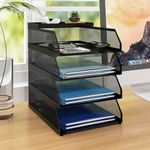 Natwind 4-Tier Stackable Paper Tray, Metal Mesh Desktop Organizer, Paper Sorter, Letter Trays,File Document Storage Rack for for Home, Office, School (Black)