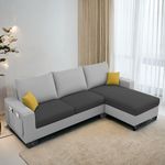 Casaliving Porto RHS 4 Seater L Shape Sofa Set for Living Room (Black Grey Fabric) Premium Velvet Fabric