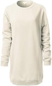 MixMatchy Women's Casual Oversized Crew Neck Fleece Pullover Sweatshirts Tunic Fall Outfits 2024 Y2K Winter Clothes, Bone, X-Large