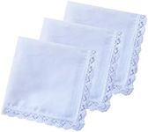 COCOUSM New Ladies White Cotton Handkerchiefs Crochet Lace Hanky -30cm