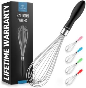 Zulay 11-Inch Stainless Steel Whisk - Balloon Whisk Kitchen Tool With Soft Silicone Handle - Thick Durable Wired Whisk Utensil For Blending, Beating, Whisking, Frothing, Stirring & More (Black)