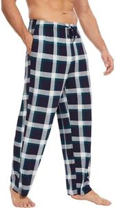 GYS Mens Pajama Pants - Viscose Made from Bamboo, Soft Sleep Pants Comfy Drawstring Lounge Bottom with Pockets Sweatpants,Navy & Green Plaid,Medium