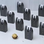 SATYAM KRAFT 50 Pcs Groom Shaped Decorative Folding Paper Box With Ribbon Best For Wedding Favor, Marriage Decoration, Gifting, Home Decor, Chocolates, Birthday, Engagement Gift Box, Pack Of 50, Black