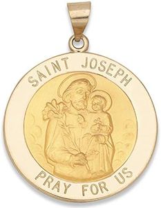 RP 14k Yellow Gold Polished Saint Joseph Round Pendant Medal, 7/8" Size of Nickel