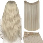 fshine Blonde Wire Hair Extensions Real Human Hair 20 Inch Platinum Blonde Invisible Fish Line Real Human Hair Extensions Straight Wire Remy Hair with 2 Clips One Piece 120g