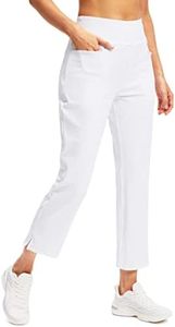 Soothfeel Women's Golf Pants with 5 Pockets High Waisted Stretch Sweatpants Travel Athletic Work Ankle Pants for Women (White, L)