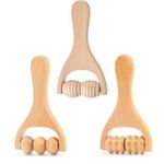 3Pcs Wooden Hand Massage Roller, Brown Wood Therapy Massage Tools, Massage Stick Roller for Relaxes Thigh, Leg, Hands Full Body, Muscle