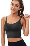 Everrysea Womens Longline Sports Bra Padded Yoga Workout Crop Tank Tops Strappy Camisole Fitness Shirts Black