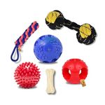 Foodie Puppies Dog Chew Rope and Ball Toys Combo for Puppies and Small Dogs - (Dumbell Rope, Corn Stick Rope, Hard Squeeze, Spike, and Hole Ball Combo with Free 3inch One Bone)