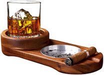 Labeol Ashtray Dad Gifts Coaster for Dad Whiskey Glass Tray and Cigar Holder Wooden Cigar Ashtray Slot to Hold Cigar Cigar Rest Cigar Accessory Set Gift for Men Dad