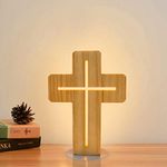 Cross Shaped Wood Bedside Lamp, FULLOSUN 3D LED Optical Night Light, Personalized Room Decor Best Birthday Christian Retirement Gifts for Women Friends Family