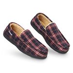 DUNLOP Moccasins Slippers Men Loafers Faux Fur Slippers Rubber Sole Memory Foam House Slippers Indoor Shoes Gifts For Men (NavyBurgundy, 8 UK)