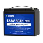 DCHOUSE 12.8V 50Ah LiFePO4 Battery, Built-in 50A BMS & 4000-15000 Deep Cycles, Lightweight Marine Battery for Trolling Motor, Fish Finder, Amateur Radio, Mobility Scooter