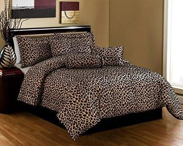 Black/Brown Comforter Set Leopard Print Microfur Bed in A Bag Queen Size Bedding