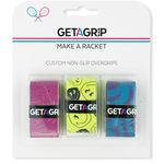 Get A Grip - Custom Tennis Racket Grip Tape - Anti-Slip/Quick-Drying Tennis Overgrips - Precut Badminton Racket Grip with Finishing Tape - Squash Racket Grip Tapes (On The Line Pack, 3 Grips)