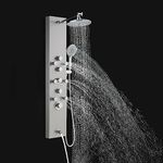 ROVOGO Shower Panel Tower System - Use 4 Functions at The Same Time: Rain Shower, Handheld, Body Jets and Tub Spout, 304 Stainless Steel Shower Column with Height Adjustable Shower Arm, Brushed