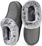 ULTRAIDEAS Women's Cozy Memory Foam Moccasin Suede Slippers with Fuzzy Plush Faux Fur Lining, Ladies' Slip on Mules Clogs House Shoes with Indoor Outdoor Anti-Skid Rubber Sole (Dark Grey, Size 9-10)