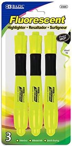 BAZIC Products Highlighter – Yellow Color Soft Grip Chisel Tip Highlighter Set, Desk Style Highlighter Pen for Office, School, and Study Use, Fluorescent Yellow Ink, Smooth Marking, 3 Pcs, 1-Pack