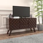 GM CRAFT Solid Sheesham Wood TV Unit for Living Room, TV Entertainment Unit, TV Cabinet with 2 Drawers & 2 Doors Cabinet Storage, Diamond Design - Walnut Finish